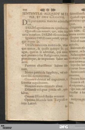 Sententiæ Aliquot M.T.C. Piæ, Et Cum Religione.