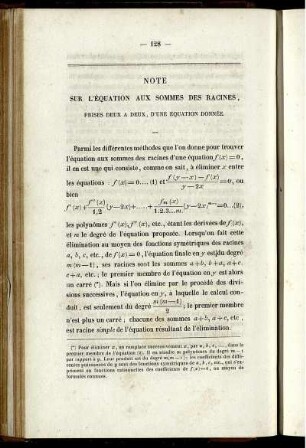 Note sur l´équation aux sommes des racines.