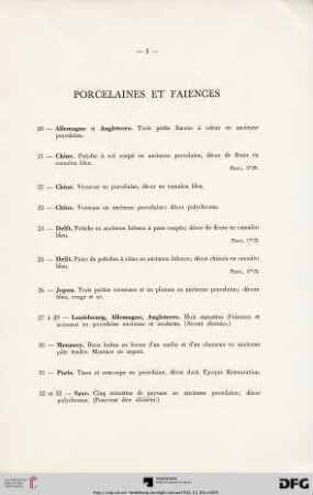 Porcelaines et faiences (Nr. 20-42)