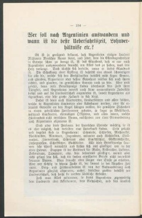 Wer soll nach Argentinien auswandern und wann ist die beste Ueberfahrtszeit, Lohnverhältnisse etc.?