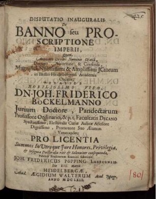 Disputatio Inauguralis De Banno seu Proscriptione Imperii