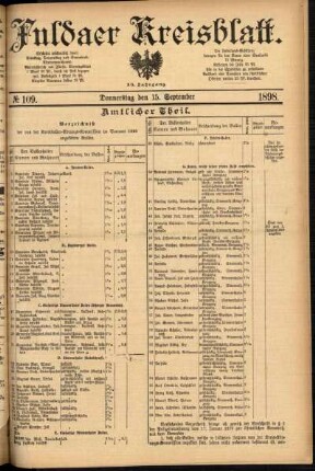 Erste Ausgabe vom Donnerstag, den 15. September 1898.