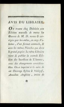 Avis Du Libraire.