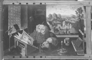 Marinus van Roymerswaele. (um 1493-1567). "Der Heilige Hieronymus". Öl auf Holz: 72 cm X 117 cm. Schwerin, Staatliches Museum