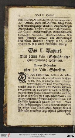 Das II. Kapitel: Von denen Visit- (Besuchs- oder Empfehlungs-Schreiben)
