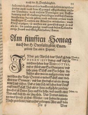 Am fünfften Sontag nach der H. Dreyfaltigkeit, Euangelium Luc. am v. Capitel.