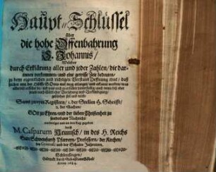 Hauptschlüssel über die hohe Offenbahrung S. Johannis