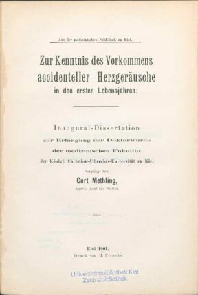 Zur Kenntnis des Vorkommens accidenteller Herzgeräusche in den ersten Lebensjahren