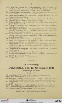 III. Auktionstag: Donnerstag, den 10. November 1921 (Nr. 711-934)