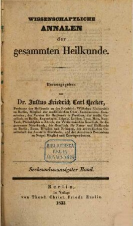 Wissenschaftliche Annalen der gesammten Heilkunde. 26, 26. 1833