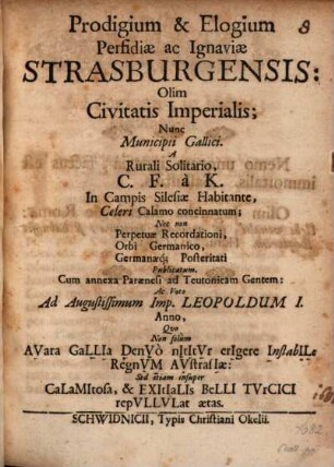 Prodigium et Elogium Perfidiae ac Ignaviae Strasburgensis