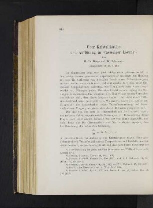 Über Kristallisation und Auflösung in wässeriger Lösung.