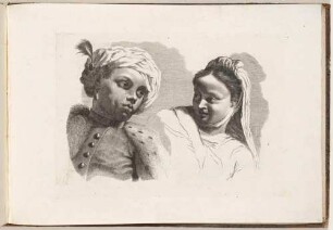 Vorlagenblatt mit Bildnissen eines Orientalen und einer Frau, aus dem Zeichenbuch mit nachgeahmten Stichen aus Piazzettas "Studi di Pittura" [Venedig 1761]