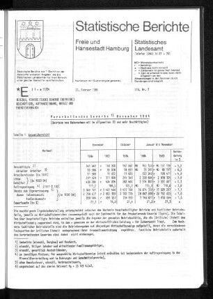 Verarbeitendes Gewerbe November 1984 : Lfd. Nr. 7