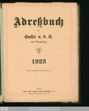 1923: Adreßbuch für Halle a. d. S. und Umgebung : unter Benutzung amtlicher Quellen