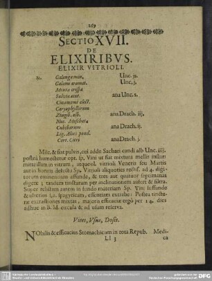 Sectio XVII. De Elixiribus