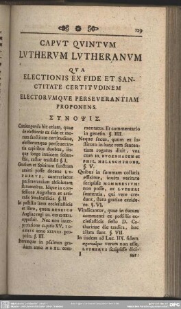 Caput Quintum Lutherum Lutheranum Qua Electionis Ex Fide Et Sanctitate Certitudinem Electorumque Perseverantiam Proponens