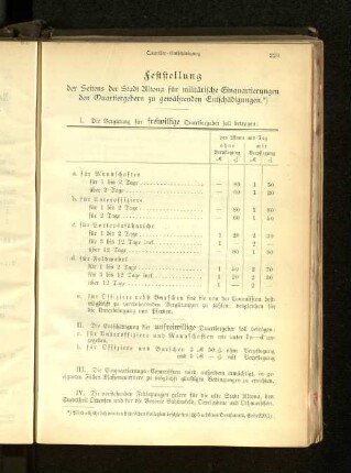Feststellung der Seitens der Stadt Altona für militärische Einquartierungen den Quartiergebern zu gewährenden Entschädigungen.