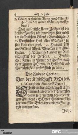 Die Andere Lection. Von der Kindschafft GOttes.