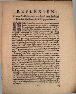 Reflexien Van een Liefhebber der Waarheyt, over den Brief door den Cardinaal d'Etrées gepubliceerd