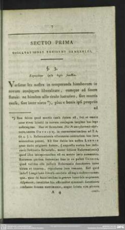 Sectio Prima, Observationes Exhibens Generales