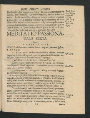 Meditatio Passionalis Sexta super Christi Ore.