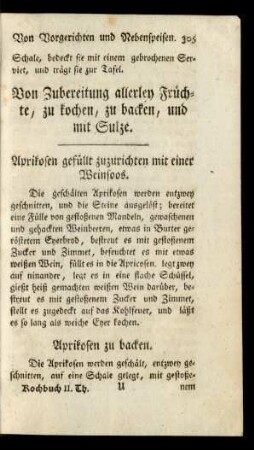 Von Zubereitung allerley Früchte, zu kochen, zu backen, und mit Sulze.