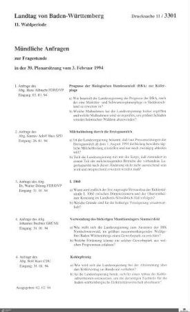 Drucksachen 3301-3400: Anträge, Anfragen, Gesetzentwürfe
