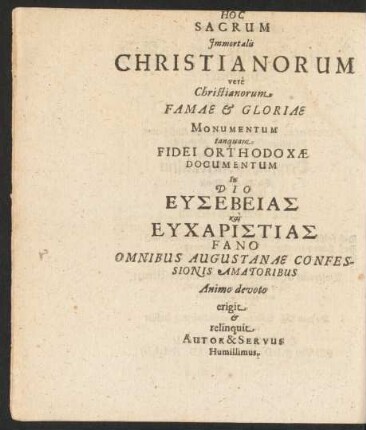 Hoc Sacrum Immortalis Christianorum vere ...