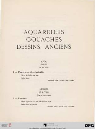 Aquarelles, gouaches, dessins anciens (Nr. 1-19)