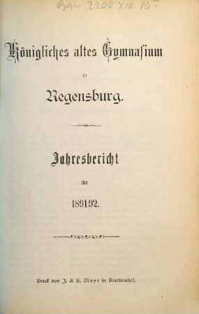 Jahres-Bericht. 1891/92