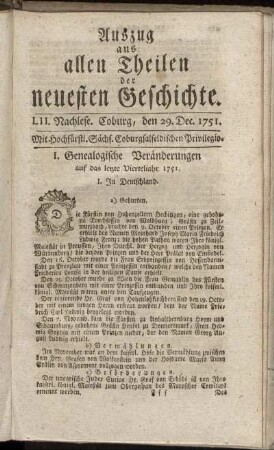 LII. Nachlese. Coburg, den 29. Dec. 1751.