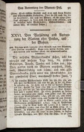 XXVI. Von Verhütung und Ausrottung der Blattern oder Pocken, und der Masern.