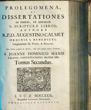 Prolegomena, Et Dissertationes In Omnes, Et Singulos S. Scripturae Libros. 2