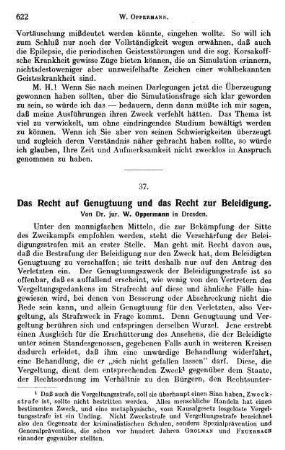 622-627, Das Recht auf Genugtuung und das Recht zur Beleidigung