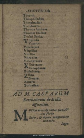 Ad M. Casparum Bartholinum de Stellis disserentem