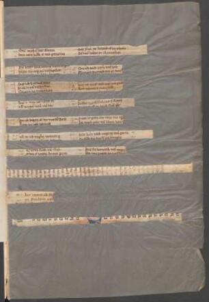 Willehalm, Fragm. 31 (Querstreifen und 1 Längsstreifen) und 32 (unterer Längsstreifen)
