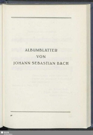 Albumblätter Von Johann Sebastian Bach