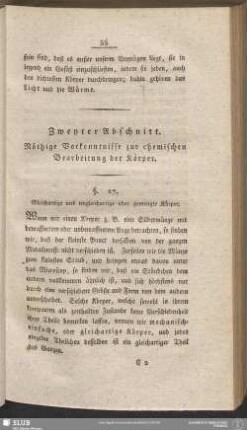 Zweyter Abschnitt. Nöthige Vorkenntnísse zur chemischen Bearbeitung der Körper