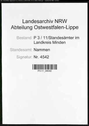 Sterberegister Standesamt Nammen