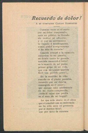 Recuerdo de dolor! : A mi compadre Carlos Rodríguez