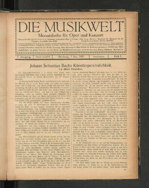 Johann Sebastian Bachs Künstlerpersönlichkeit. Von Albert Schweitzer.