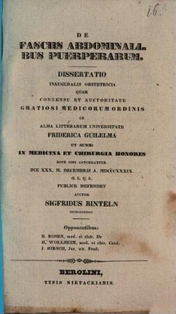 De fasciis abdominalibus puerperarum : diss. inaug. obstetr.