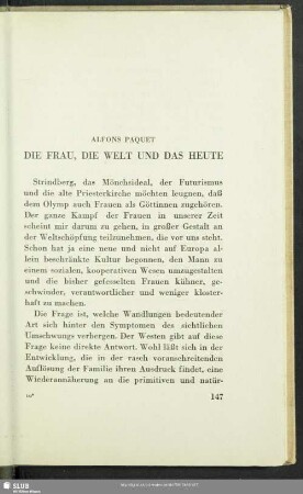 Die Frau, Die Welt Und Das Heute
