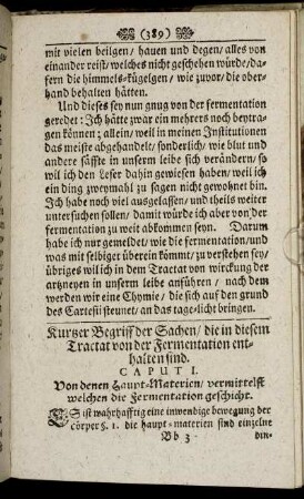 Kurtzer Begriff der Sachen/ die in diesem Tractat von der Fermentation enthalten sind.