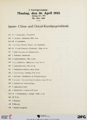 I. Versteigerungstag (Nr. 470-998)