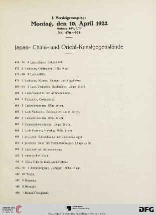 I. Versteigerungstag (Nr. 470-998)
