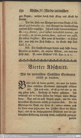 Vierter Abschnitt. Wie die lateinischen Claßischen Scribenten critisch zu tractiren