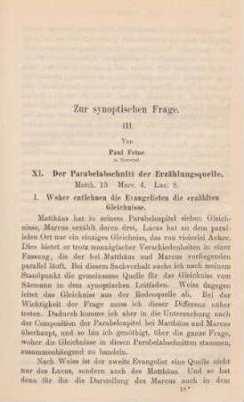 275-313 Zur synoptischen Frage : III.