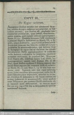 Caput III. De Regno coelorum